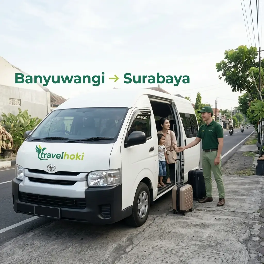 Travel Banyuwangi Surabaya Travelhoki Sedang Menjemput Penumpang di Alamat Penjemputan untuk diantar ke Surabaya